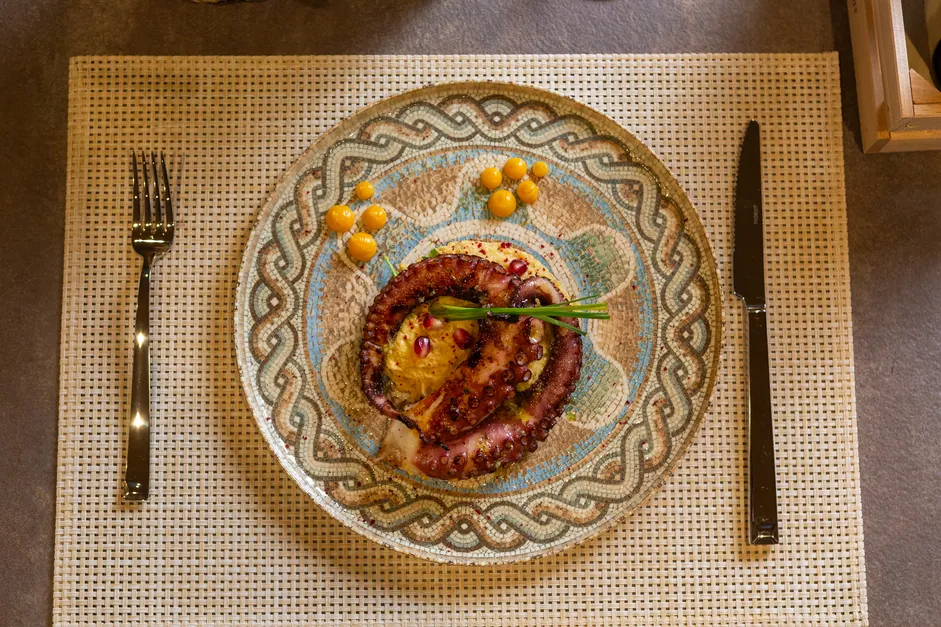 Grilled octopus with chickpea hummus